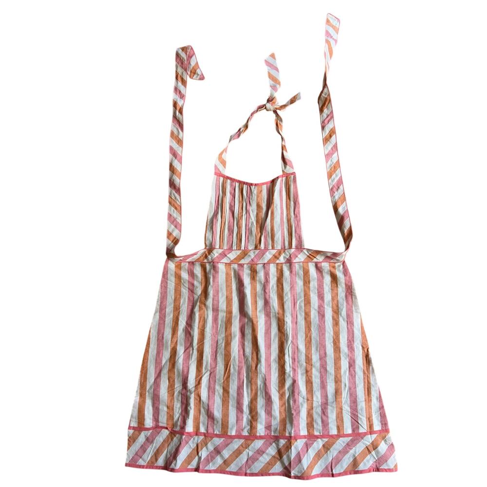 Williams Sonoma Classic Stripe Adult Apron Pink Orange White Stripped Kitchen